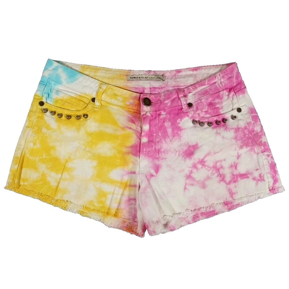 Romeo & Juliet Couture Denim Shorts 29¨ Waist Pink Tie-Dye Studded Embellished